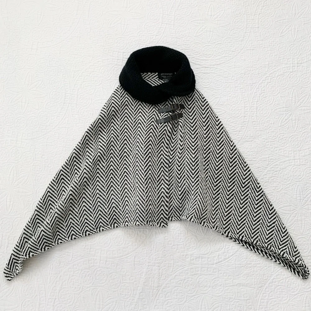 John Branigan Irish Wool Collared Cape / Wrap, Black & White‎